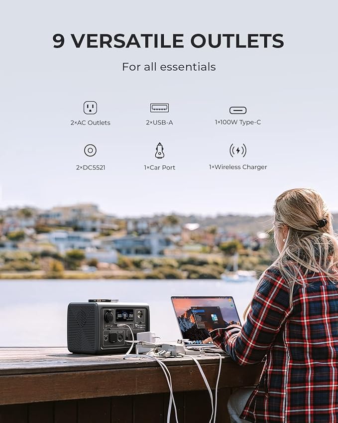 BLUETTI EB3A Solar Generator with 100W Solar Panel Included (Ships Separately), 268Wh Portable Power Station w/ 2 600W (1200W Surge) AC Outlets, LFP Backup for Outdoor Camping, Trip, Power Outage