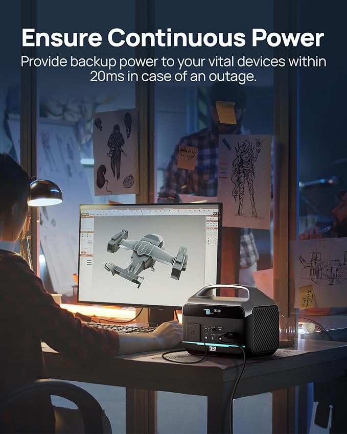 Portable Power Station 299Wh, DaranEner 600W(1200W Surge) Pure Sine Wave AC Outlets LiFePO4 Battery, <20 MS UPS/ 1.3 Hour Fast Charging, for Home Backup, Camping & RVs, Off-grid Power Outage, CPAP