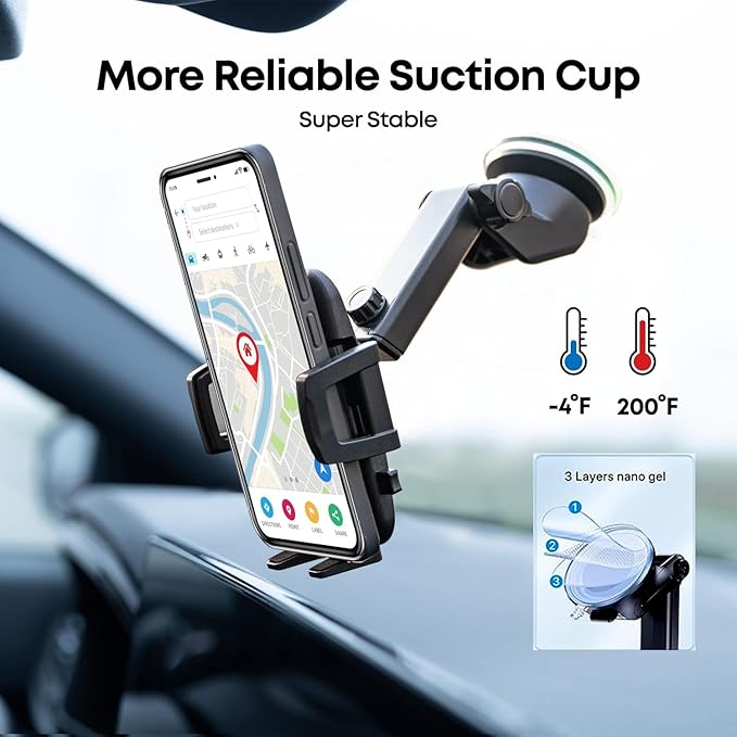3-in-1 Cellphone Holder for Car - 360° Adjustable 2025 & Strong Suction Cup Phone Mount - Windshield Air Vent & Dashboard Cell Phone Holder - Truck Accessories Stand for iPhone Max 16 15 14