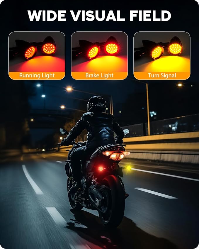 PBYMT Motorcycle Bullet 24 LED Rear Turn Signal Amber Red Tail Light SMD Motorcycle Blinker Indicator Compatible for Honda Yamaha Suzuki Kawasaki Harley Chopper Bobber Dyna