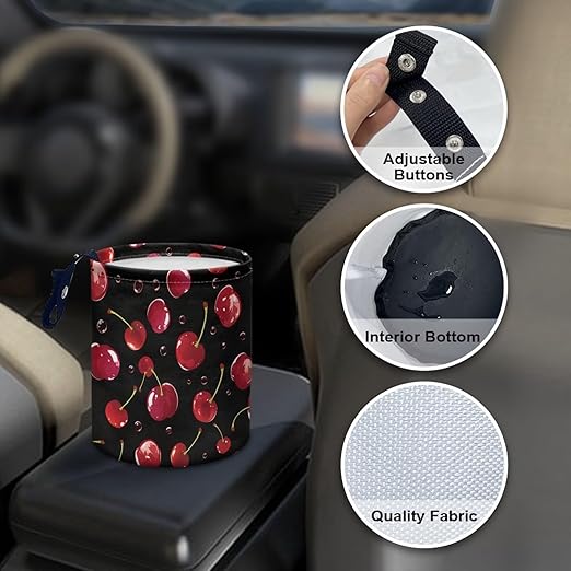 Cute Cherry Car Garbage Bin Collapsible Hanging Portable Waterproof Waste Basket Car Accessories Interior for Car SUV Trucks