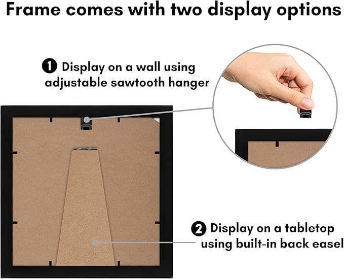 Americanflat 8x8 Picture Frame with Shatter-Resistant Glass - Set of 2 - Use as 4x4 Frame with Mat or Display 8x8 Photo Without Mat - Signature Collection - Square Frames for Tabletop and Wall - Black