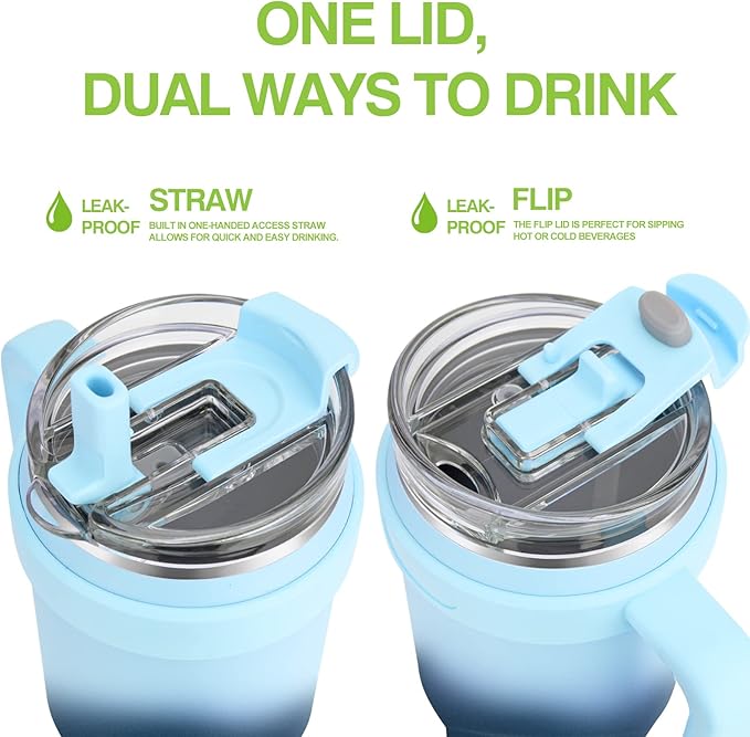 Zukro 50 oz Tumbler With Handle and Flip Straw, Triple-wall Insulated Stainless Steel Cup with 2-in-1 Sip/Straw Lid, Large Leak Proof Travel Mug, Fit in Cup Holder, Keeps Cold 34 Hours, Bluewave