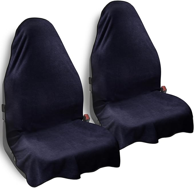 Car Seat Towel Cover, 2pcs Universal Front Seat Protector for Cars, SUVs and Trucks, Sweat Towel Car Seat Cover for Gym, Yoga, Swimming, Pets and Family Travel, Navy