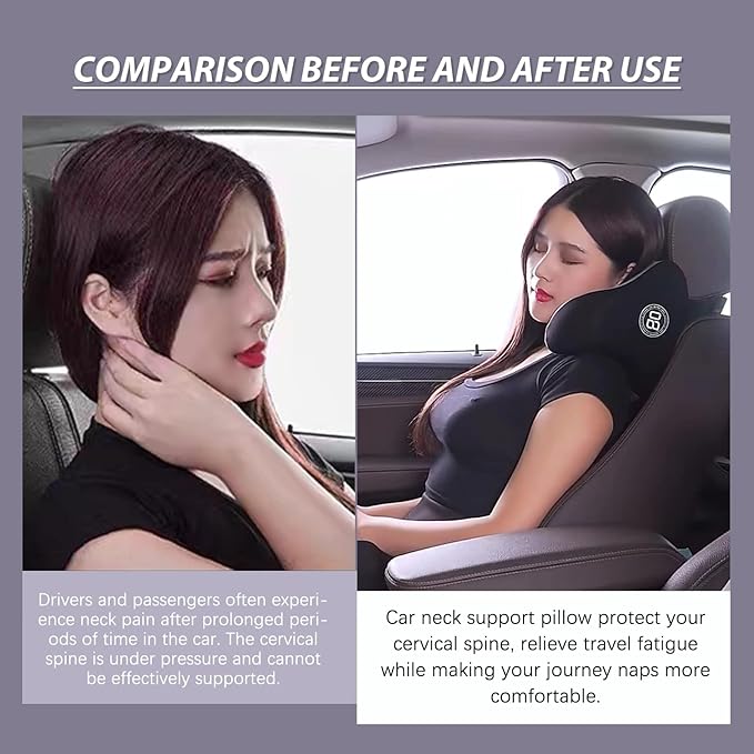 SPRFUFLY U-Shaped Car Headrest Pillow for Sleeping, 100% Memory Foam Car Pillow with Breathable Removable Cover, Ergonomic Design - Ideal Car Companion for Naps & Neck Pain Relief (Black, 1PC)