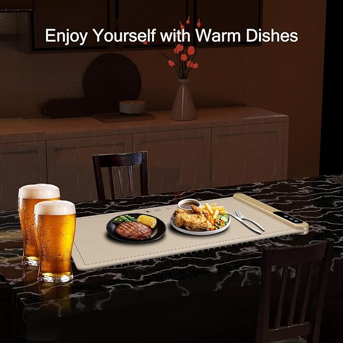 Upgrade Graphene Electric Warming Tray-Faster Heating Warming Mat for Food,Roll Up Silicone Food Warmer Mat with 6 Temperature Settings and Timing Function,Portable Food Warmers for Parties Buffet