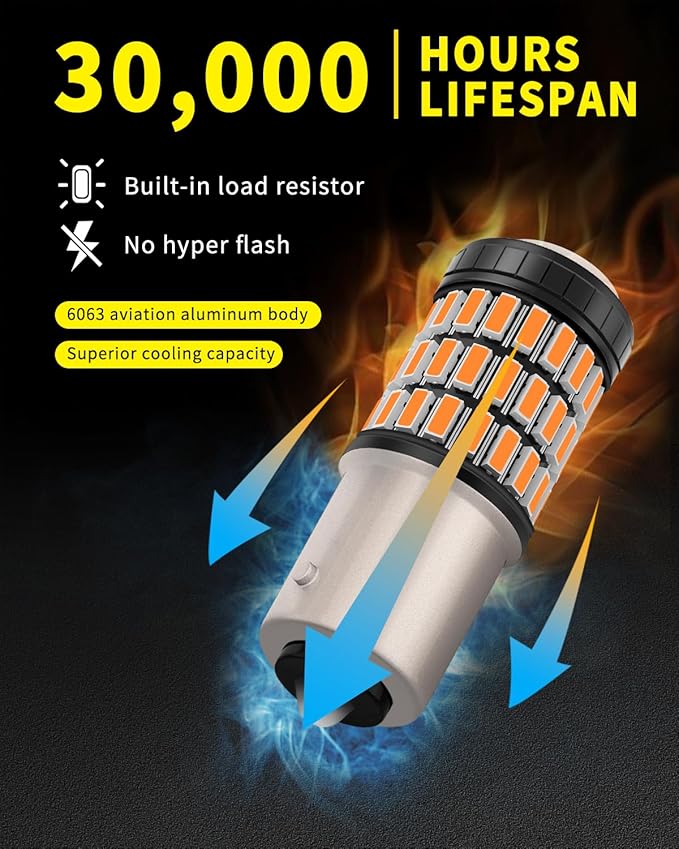1156 1141 1003 7506 BA15S LED Bulbs Amber Yellow, Super Bright 60 SMD Chips for Car Truck Backup Reverse Light Tail Break Turn Signal Light(Pack of 2)