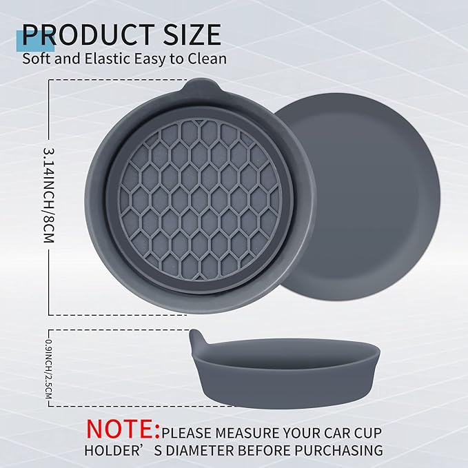 Amooca Car Cup Coaster Universal Automotive Waterproof Non-Slip Cup Holders Sift-Proof Spill Holder Car Interior Accessories 4 Pack Grey