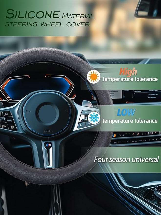 LRITER Car Steering Wheel Cover, Non-Slip Silicone Material, Multiple Color Choices, Universal Auto Parts Steering Wheel Cover, Suitable for Most Cars (Grey2PCS)