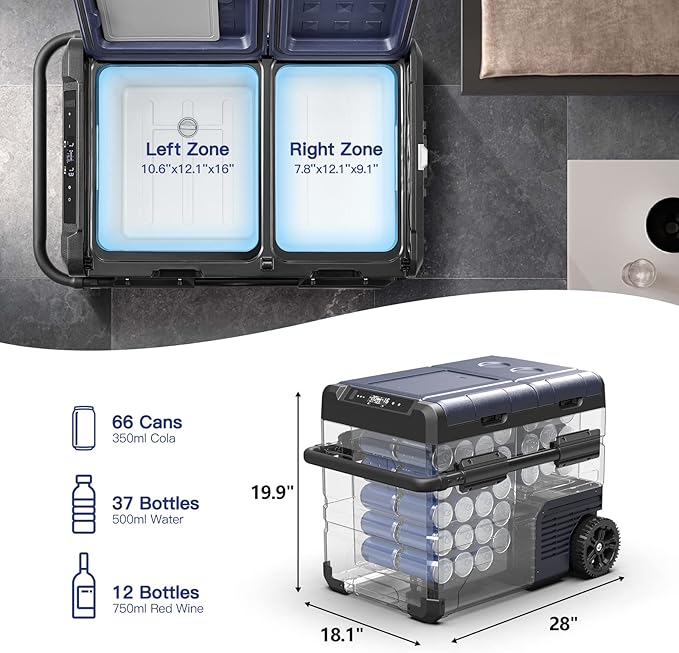 BODEGACOOLER 12V Portable Refrigerator,48 Quart(45L) Car Fridge,RV Car Refrigerator,Portable Fridge Freezer, -4℉-68 Cooler APP Control 12/24V DC and 100-240V AC for Car,Travel(2 Doors)