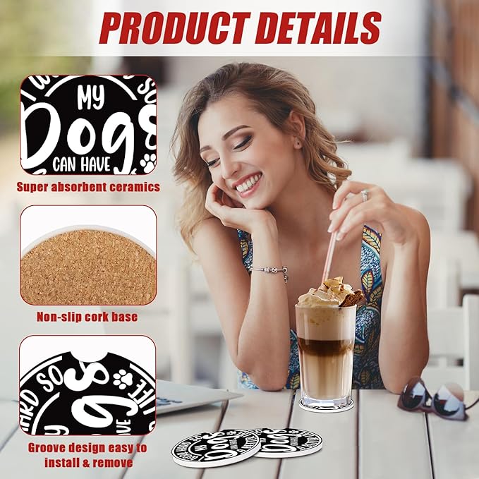 Funny Dog Car Coasters for Cup Holders, Dog Lover Absorbent Ceramic Car Coaster Car Cup Holder Coaster Car Accessories for Women Men (2 Pack)