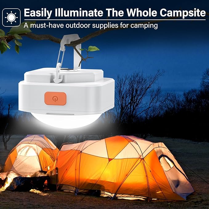 Rechargeable Camping Lights FLY2SKY 2Pcs White Tent Lights Mini Flashlight Portable LED Camping Lantern Survival Gear Camping Accessories for Hiking Backpacking Fishing Hurricane Emergency Outage