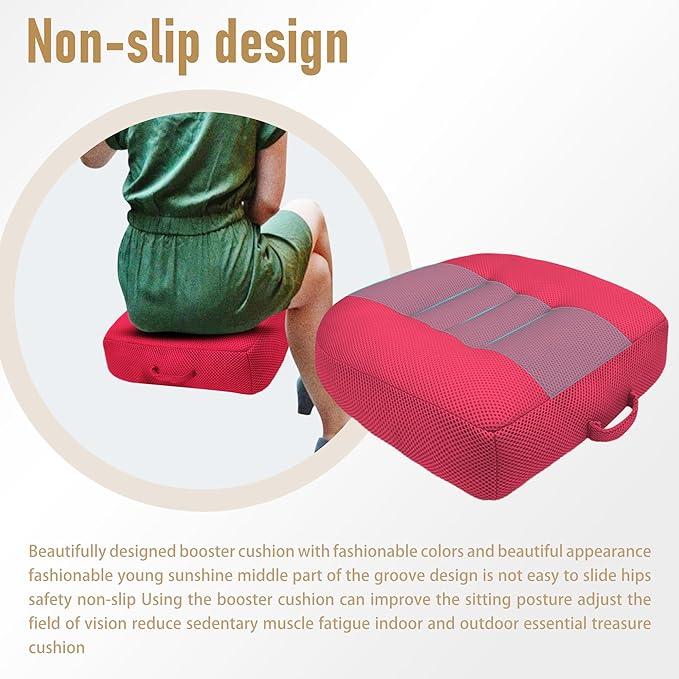 15.7x15.7x4.7 Inches Adjustable Thicknes Car Booster Seat Cushion Office boosr seat Cushion,Nylon Mesh & PP Memory Foam, Height-Adjustable for Driving, Office, Yoga, and Outdoor Use - Pink