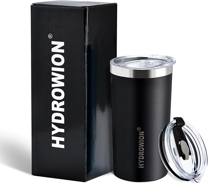 HYDROWION Triple-Insulated Tumblers - Stainless Steel with Lid and Straw, 12 oz Water Bottle, Stainless Steel Cups, Coffee Travel Mug for Home & Office Black