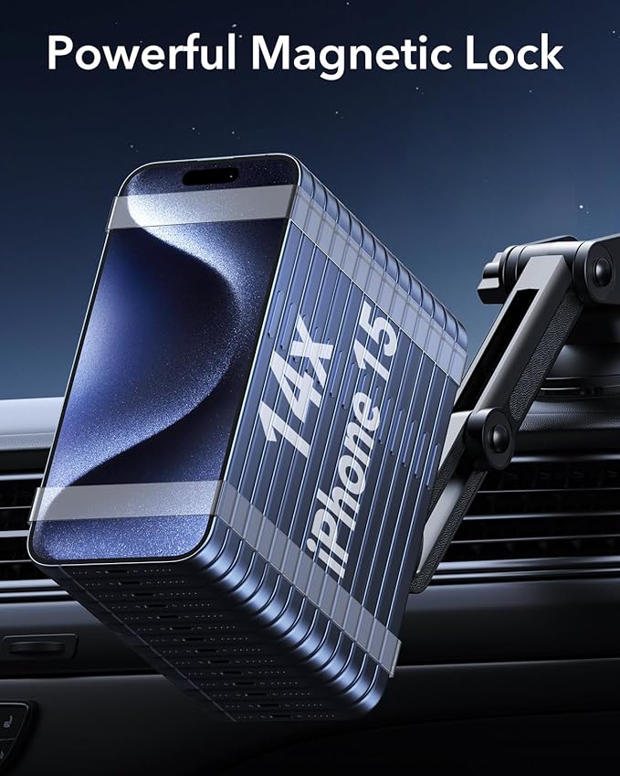 ESR Dashboard Magnetic Phone Holder for Car, for MagSafe Car Mount, Windshield Vacuum Car Mount for iPhone 16/16e/15/14/13/12, Samsung, Car Accessories, Charging Not Supported,2 Metal Rings Included