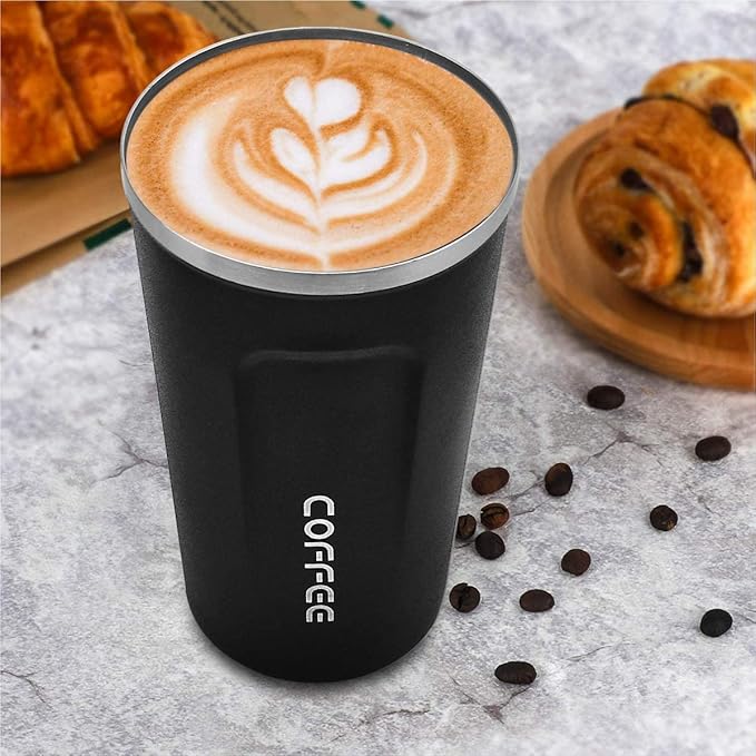 MOMSIV 12oz Travel Mug, Insulated Coffee Cup with Leakproof Lid, Vacuum Stainless Steel Double Walled Reusable Tumbler for Hot and Cold Water Coffee and Tea In Travel and Car Black