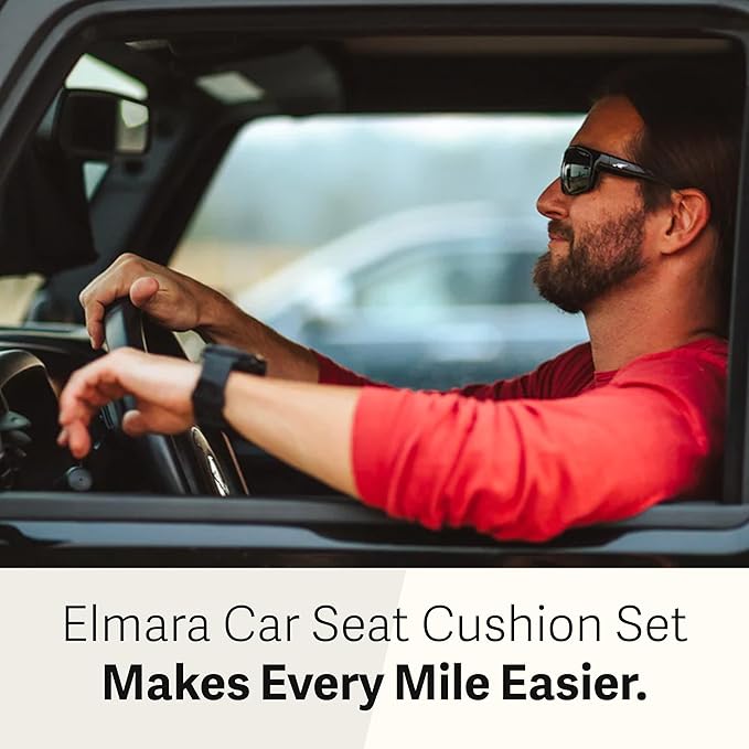 Elmara Car Seat Cushions for Driving – Car Seat Back Support, Driver Seat Cushion and Back Cushion for Car, Pillow for Driving Seat – The Ultimate Comfort Solution for Cars (Ink Black)
