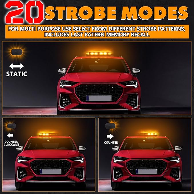 13.7 Inch 20 Modes LED Rooftop Magnetic Strobe Lights, Emergency Traffic Warning Flashing Plow Light with Controller for Trucks, Construction Vehicles and Snowplows (Amber)