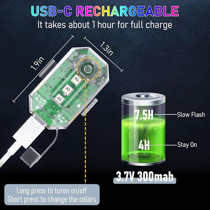 Wireless LED Lights for Car,Wireless Rock Lights with 8 Colors 10 Modes,Rechargeable LED Strobe Warning Light with Remote Control for Motorcycle,Bicycles,Drone,e-Scooter, Boats, Camping