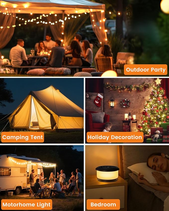 Camping String Lights, Retractable 32.8ft RGB Flash Lamp, Rechargeable Fairy LED Rope Lights Outdoor Waterproof, Portable Hanging Lantern for Outside Tent Patio Awning Garden RV Essentials