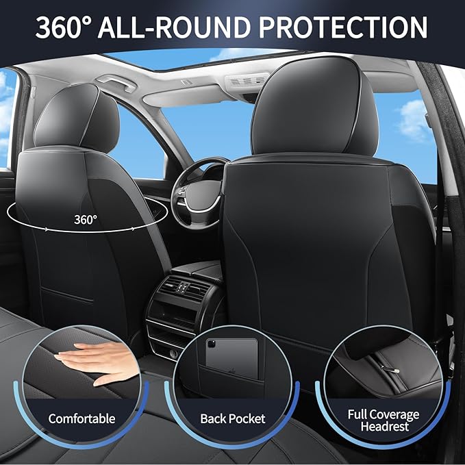 Front Car Seat Covers,Waterproof Leather Car Seat Covers,Comfortable Automotive Seat Protecor Covers,Luxury Breathable Seat Covers for SUV Sedans Pick-up Truck,Black
