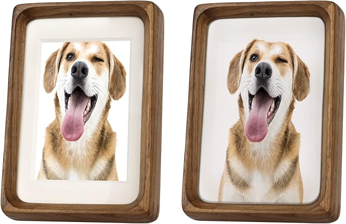 Natural Wood Photo Frames Inspired Tabletop Picture Frame with Mat, Vertical or Horizontal Display (Walnut, 6x8 matted to 5x7)
