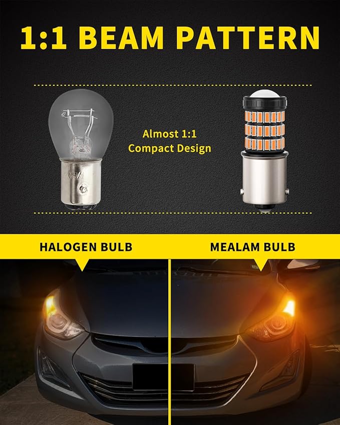 1156 1141 1003 7506 BA15S LED Bulbs Amber Yellow, Super Bright 60 SMD Chips for Car Truck Backup Reverse Light Tail Break Turn Signal Light(Pack of 2)