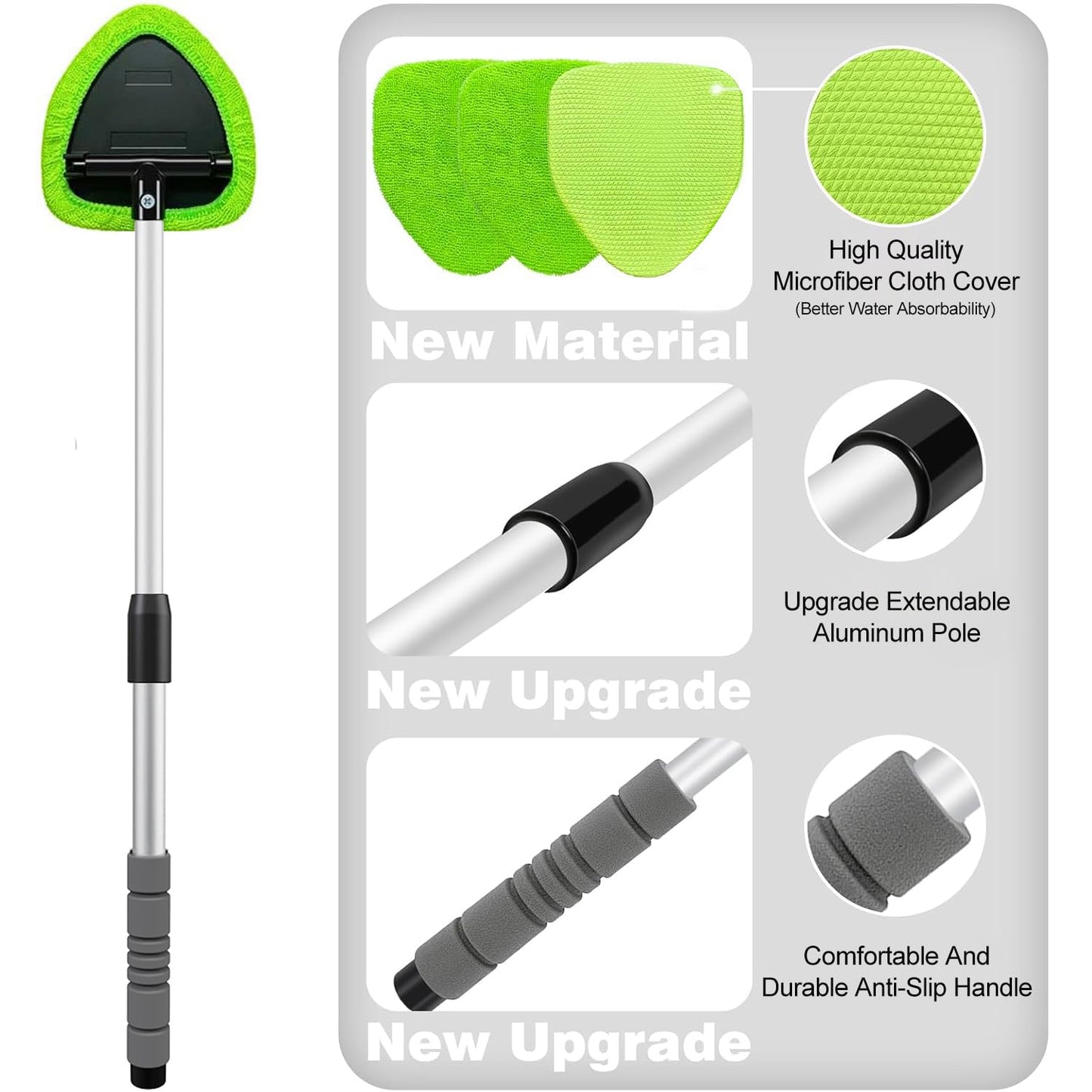 XINDELL Windshield Cleaner Tool – Car Interior Window Cleaning Kit with Extendable Handle & 4 Microfiber Pads, Auto Washing Brush for Car, Trucks, SUVs, RVs & Home Windows