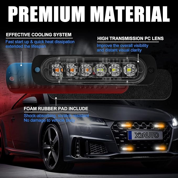 10pcs LED Emergency Strobe Light, Amber White 6-LED Ultra Slim Surface Mount Flashing Warning Hazard Caution Light Bar for Car Truck Off Road Vehicles
