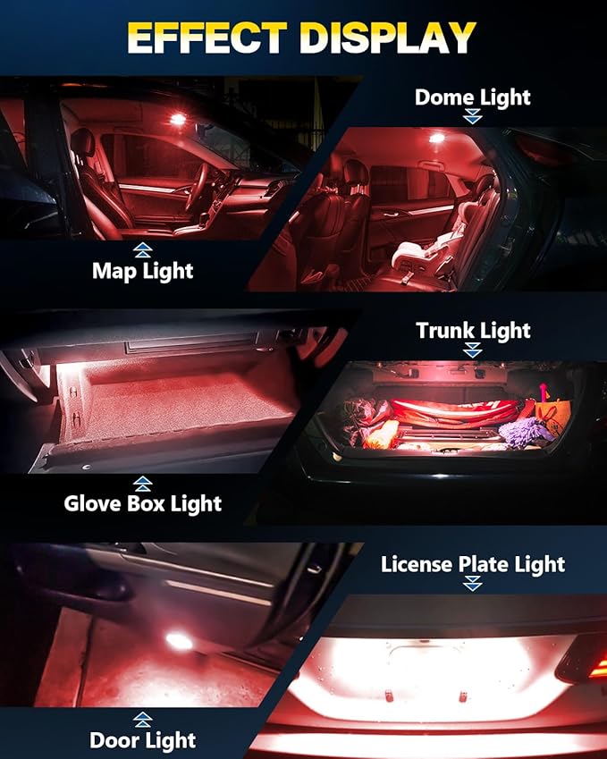 10Pcs 194 T10 168 W5W 2825 LED Bulb, Super Bright LED Car Interior Dome Map Camper RV License Plate Light Bulbs, Upgraded 25-SMD 3014 Chipsets 12V 400LM Brilliant Red