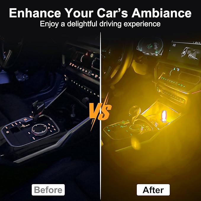 2 PCS Car USB Night Light Bulb, Touch Dimmable Car Interior Ambient Lights, Portable Mini USB Retro Glass Bottle Lamp Decorations for Vehicle, Bedroom, Hallway, Camping (Yellow)