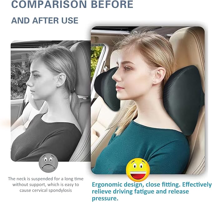 Super Comfy Car Headrest Pillow, Car Pillow for Neck Pain Relief with Adjustable Strap, 100% Memory Foam & Breathable Removable Cover, Ergonomic Design - Softness Travel Car Neck Pillow(Black, 1PC)