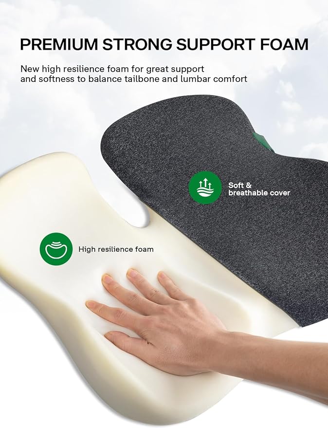 Seat Cushion, SC 100B Seat Cushions for Office Chairs, Car Seat, Wheelchair - Sciatica & Tailbone & Coccyx Pain Relief Pillow for Driver Sedentary People(Size:17 * 14.6 * 3.54 in-Black