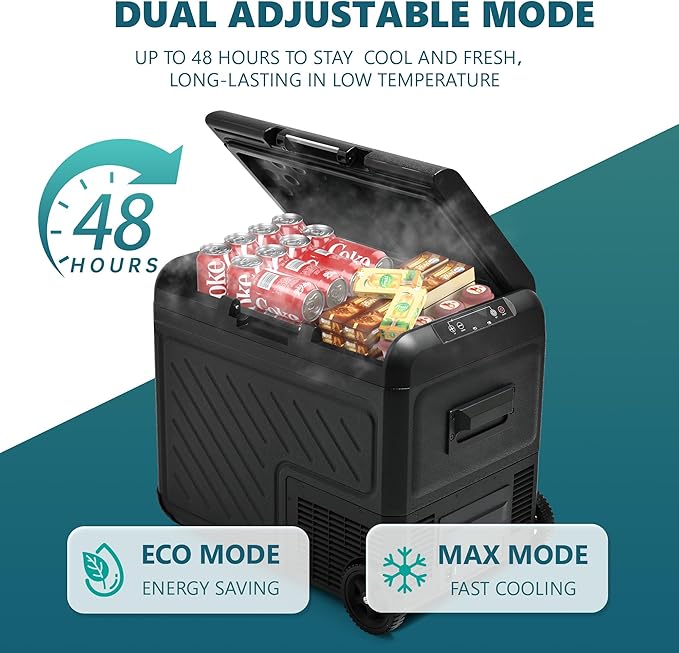 EUHOMY 12 Volt Refrigerator, 49QT Dual Zone Car Refrigerator, Electric Cooler 12/24V DC & 100-240V AC, Car Fridge -4℉~68℉, Portable Freezer with Wheels for Camping, Truck, Travel