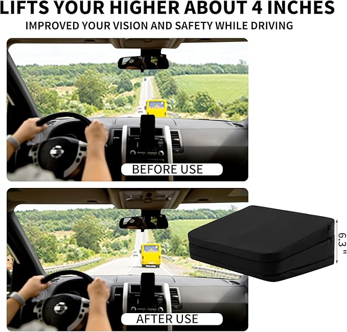 HOMBYS Adjustable Car Booster Seat for Short Drivers, 3 Heights for Different People, Adult Car Seat Cushions for Driving, Supportive Car Seat Pad for Lower Back Pain Reduce, (17"x12.8"x6.3", Black)