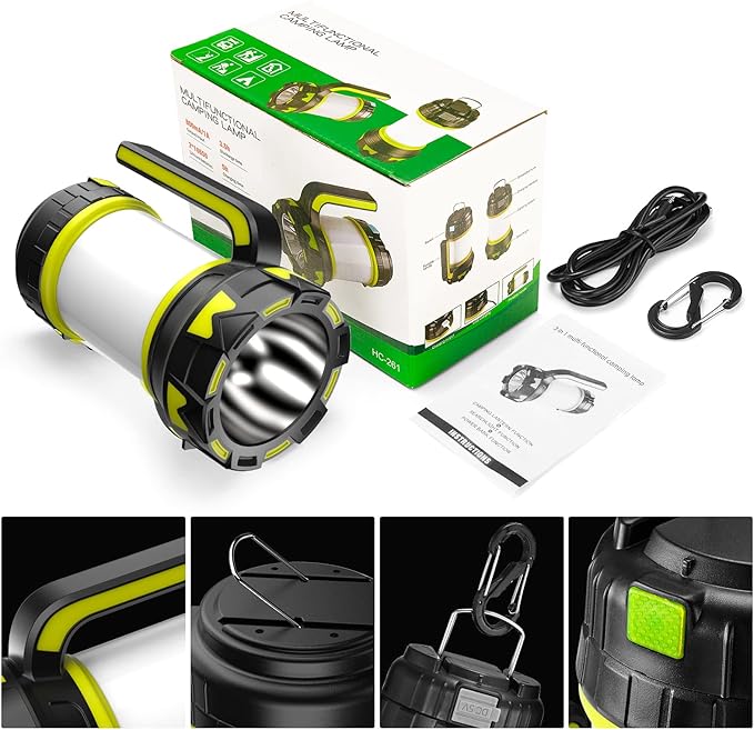 Rechargeable Flashlights Camping Lantern,6 Modes LED Bright Flashlight 3000mAh Battery, IPX4 Waterproof, Emergency Flashlight Lantern for Outdoor, Hurricane, USB Cable Included-1 Flashlight