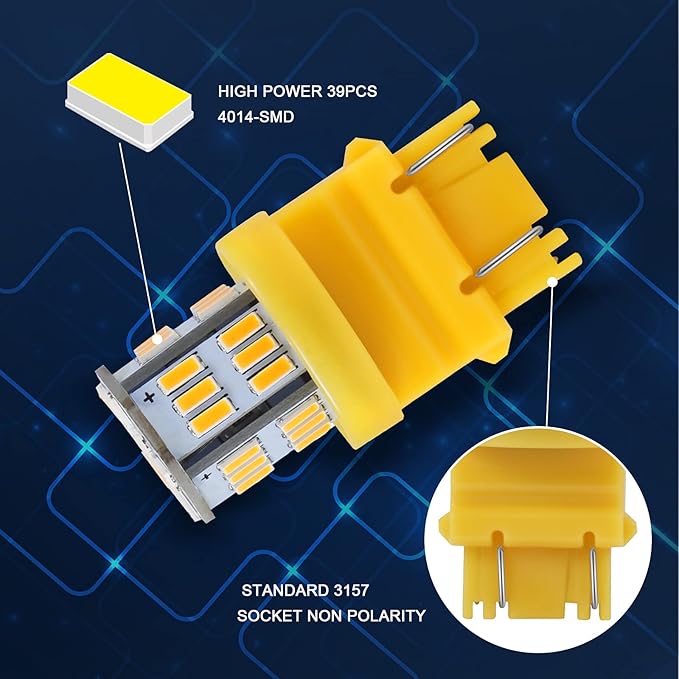 10 Packs LED Light Bulbs Super Bright 3157 3156 3057 4057 4157 for Cars 12V Non-Polarity 39-SMD LED Chipsets with Projector for Turn Signal Lights Taillights Replacement(Amber)