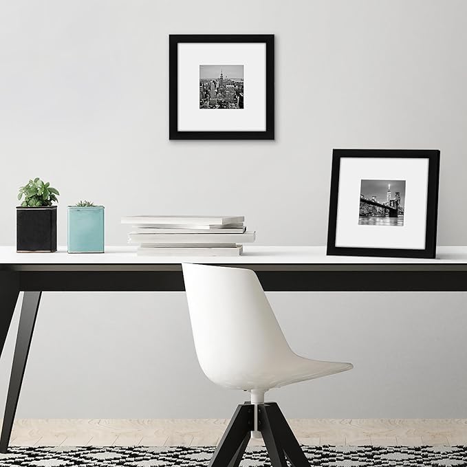 Americanflat 8x8 Picture Frame with Shatter-Resistant Glass - Set of 2 - Use as 4x4 Frame with Mat or Display 8x8 Photo Without Mat - Signature Collection - Square Frames for Tabletop and Wall - Black