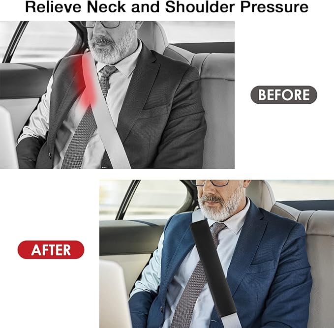Car Seat Belt Covers for Adults Soft Leather Seatbelt Shoulder Pad Neck Cushion Protector Comfortable Driving Car Accessories Truck SUV Airplane Backpack (SC01Black-12.4in-1Pack)