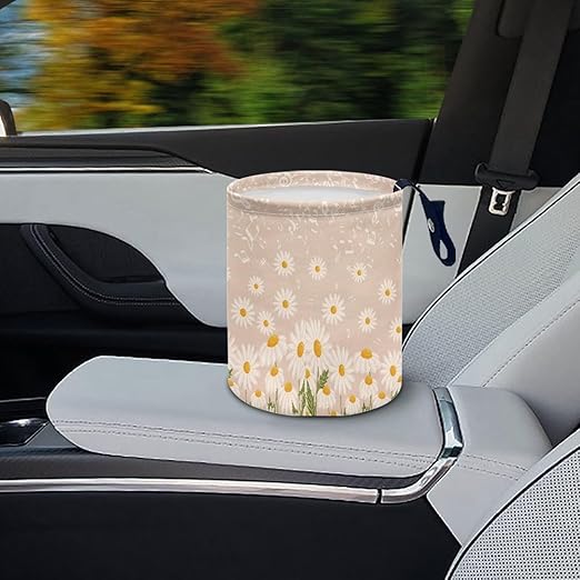 Cute Flower Daisy Car Trash Can Car Bag Accessories Interior Cute Garbage Bin Hanging Portable Dustbin Bin Waste Basket Collapsible Small Trash Can Easy to Clean