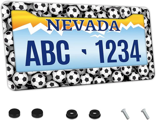 MIOAOSRT Soccer Balls License Plate Frame Soccer Sport License Plate Cover Car Tag Holder Metal License Plate Frame Fits Standard U.S.Vehicles 12x6 Inch