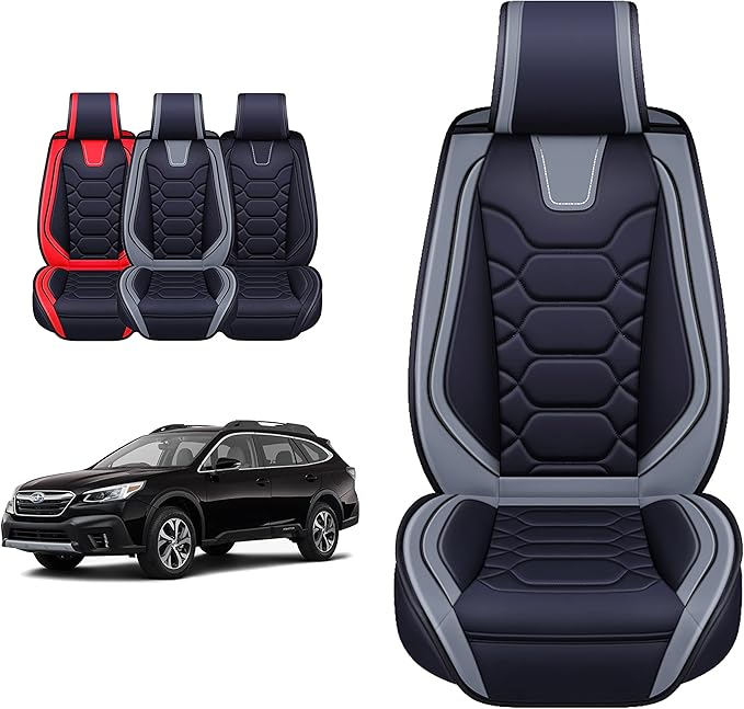 OASIS AUTO Custom Fit Seat Covers for Forester/Outback/Legacy/Impreza/Crosstrek 2010-2025, Waterproof Durable Faux Leather Seat Protector Cushion (Full Set, Gray)