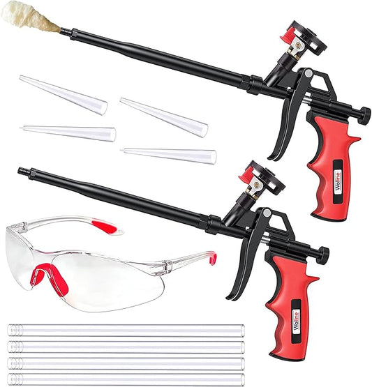 Spray Foam Gun, Wolline (2 Foam Gun + 8 Nozzle) Spray Foam Insulation Gun, Teflon-Coated Professional Expanding Spray Foam Applicator, Foam Dispensing Gun, Insulating Foam Applicator Red - 2 Pack