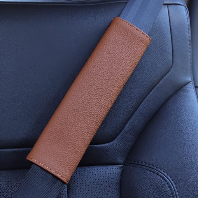 Car Seat Belt Covers for Adults Soft Leather Seatbelt Shoulder Pad Neck Cushion Protector Comfortable Driving Car Accessories Truck SUV Airplane Backpack (SC01Brown-9in-1Pack)
