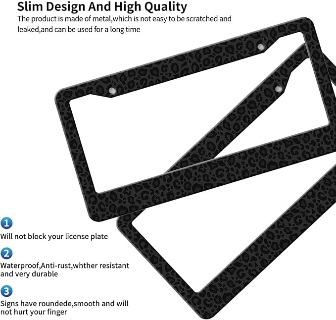 MIOAOSRT Animal Leopard Print Dark License Plate Frame Dark Leopard License Plate Cover Car Tag Holder Metal License Plate Frame Fits Standard U.S.Vehicles 12x6 Inch