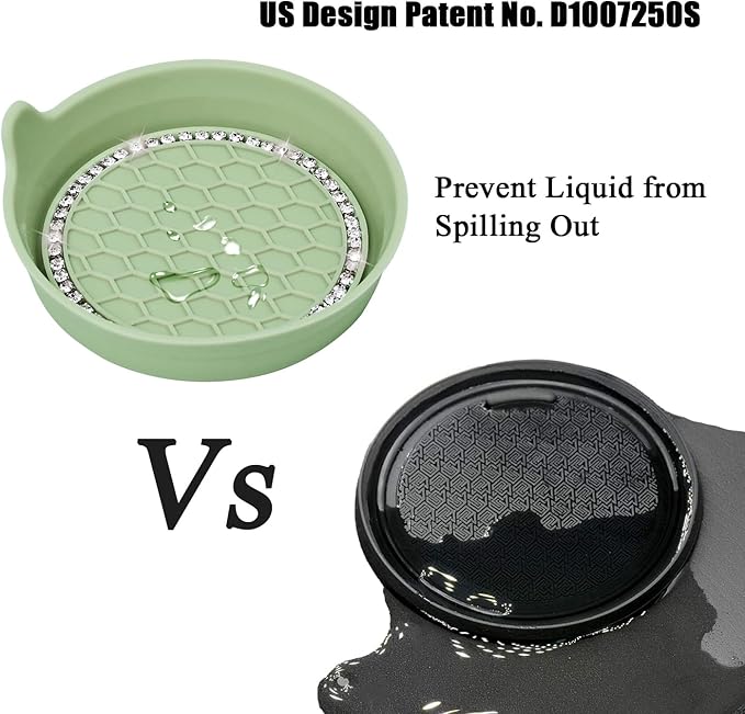 Amooca Car Cup Coaster Universal Non-Slip Cup Holders Bling Crystal Rhinestone Car Interior Accessories 4 Pack Tea Green
