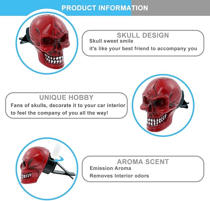 Skull Car Air Fresheners Cute Cool Funny Air Conditioning Vent Perfume Diffuser Decoration Interior Car Accessories 2 pcs