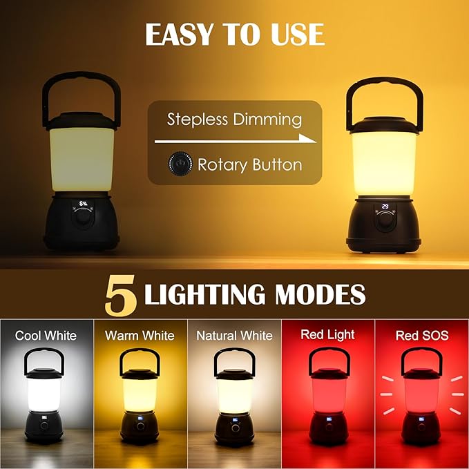 LED Camping Lantern Rechargeable, 5200mAh Camping Lights up to 150 Hours & 5 Light Modes, IPX5 Waterproof, Camping Tent Light for Power outages, Hurricane, Hiking, Emergency, and Home