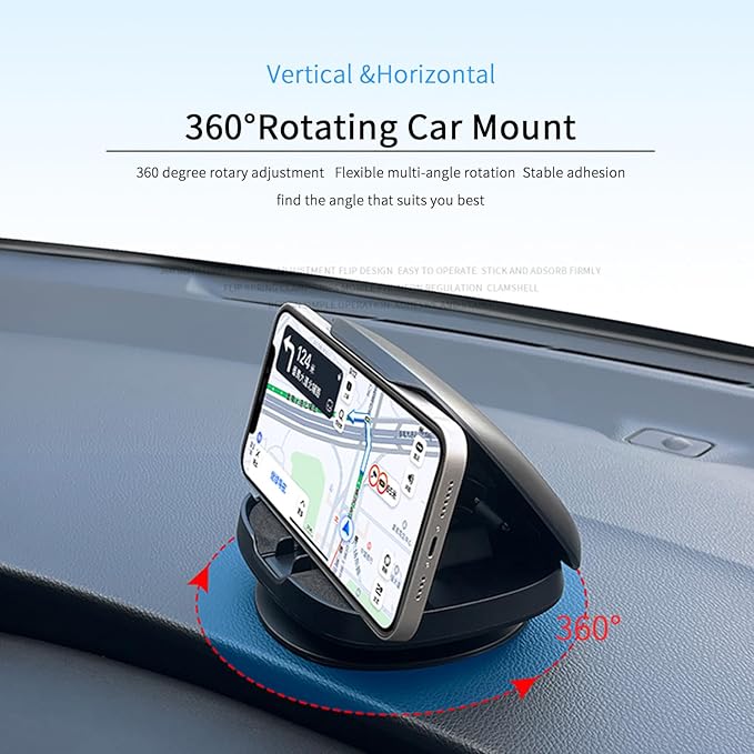 Phone Mount for Car, 360° Rotatable Dashboard Horizontal & Vertical Viewing Cell Phone Holder, Washable Reusable Car Phone Mount,for Mobile Phones