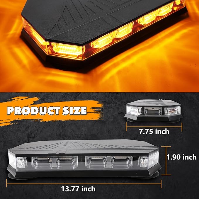 13.7 Inch 20 Modes LED Rooftop Magnetic Strobe Lights, Emergency Traffic Warning Flashing Plow Light with Controller for Trucks, Construction Vehicles and Snowplows (Amber)